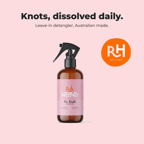 Dog Detangling Spray, Leave In Formula: Australian made brand card with product.