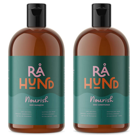 Nourish natural dog shampoo and conditioner set with chamomile and aloe