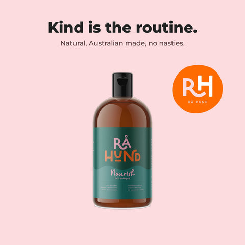 Nourish Natural Dog Shampoo: Australian made brand card with product.