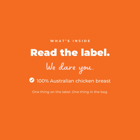 Freeze Dried Chicken Breast Treats: ingredient list. Read the label, we dare you.