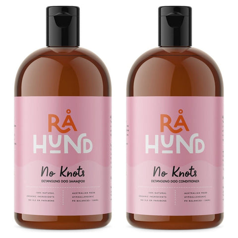 No Knots detangling shampoo and conditioner set, amber 500ml bottles