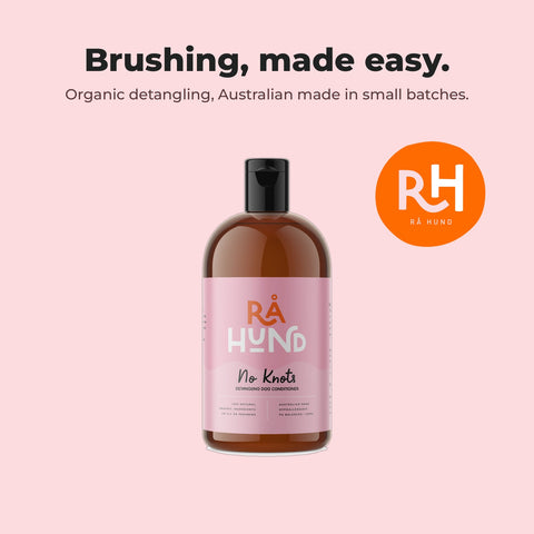 No Knots Detangling Dog Conditioner: Australian made brand card with product.