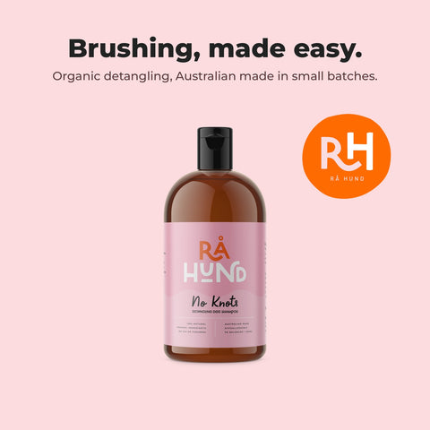 No Knots Detangling Dog Shampoo: Australian made brand card with product.