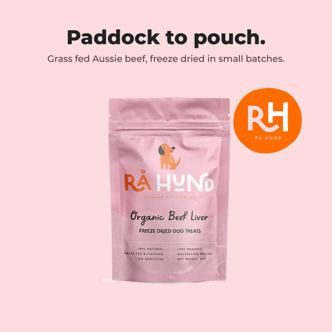 Organic Freeze Dried Beef Liver Treats: Australian made brand card with product.